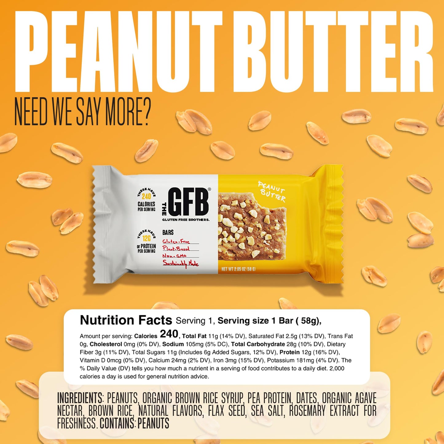 The Gfb Peanut Butter Protein Bars - Gluten Free, Plant Based, Non Gmo, Sustainably Made - Ridiculously Tasty, Healthy, Vegan, N