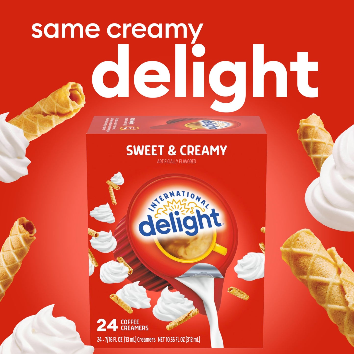 International Delight Coffee Creamer Singles, Sweet & Creamy, Shelf Stable Flavored Creamer, 24 Ct, 16 Fl Oz, Pre-Portioned Creamers