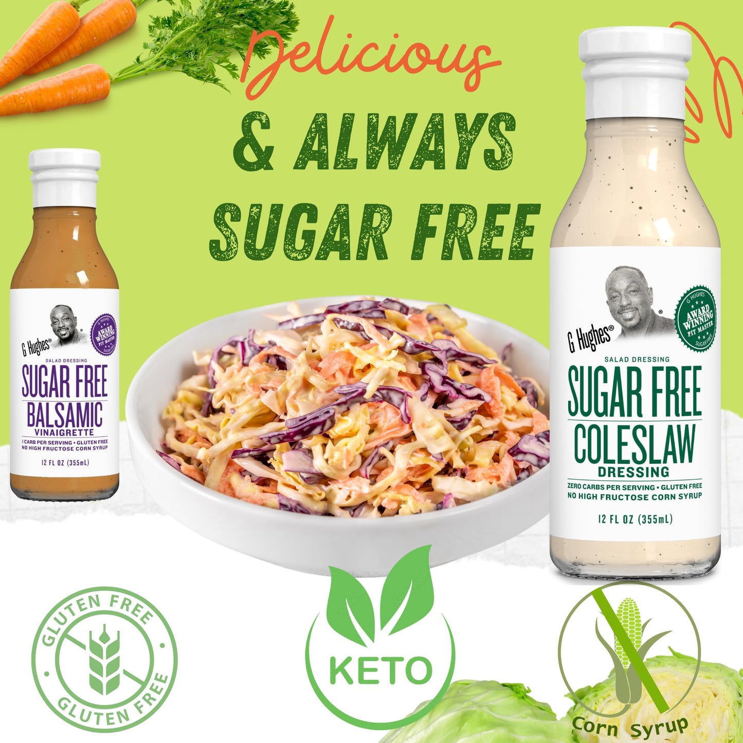 G Hughes Sugar Free Coleslaw Dressing - Sugar Free Cole Slaw Dressings, Gluten Free Salad Dressings, Keto Salad Dressings, 0 Car