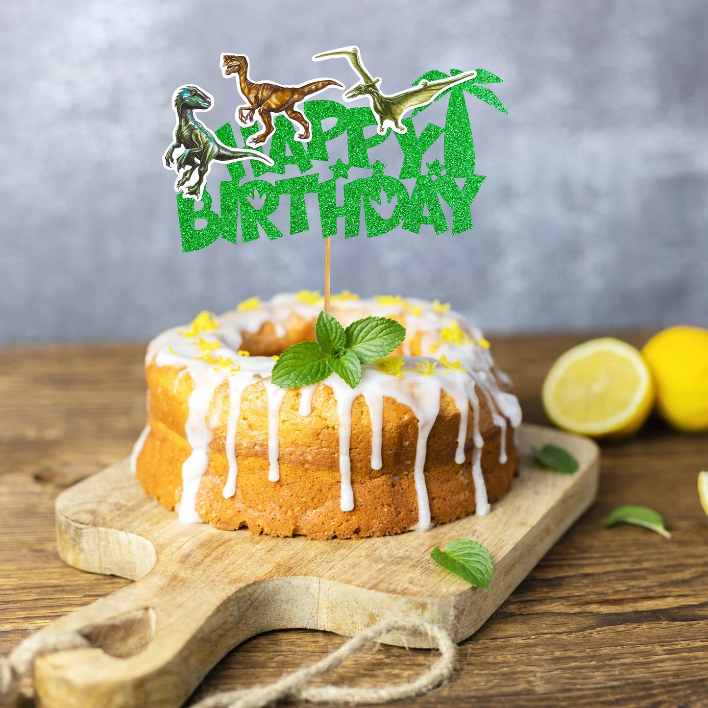 Gyufise 1Pcs Dinosaur Happy Birthday Cake Topper Glitter Dinosaur Cake Pick For Dino Theme Baby Shower Kids Boys Girls Birthday
