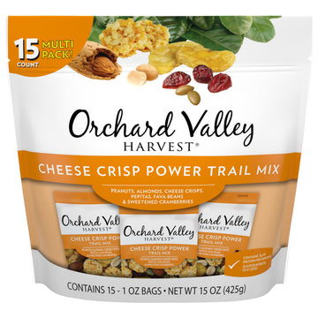 Orchard Valley Harvest Cheese Crisp Power Trail Mix, 1 oz Bags (15 count), Snack Packs, 7g Protein per serving, Trail Mix Indivi