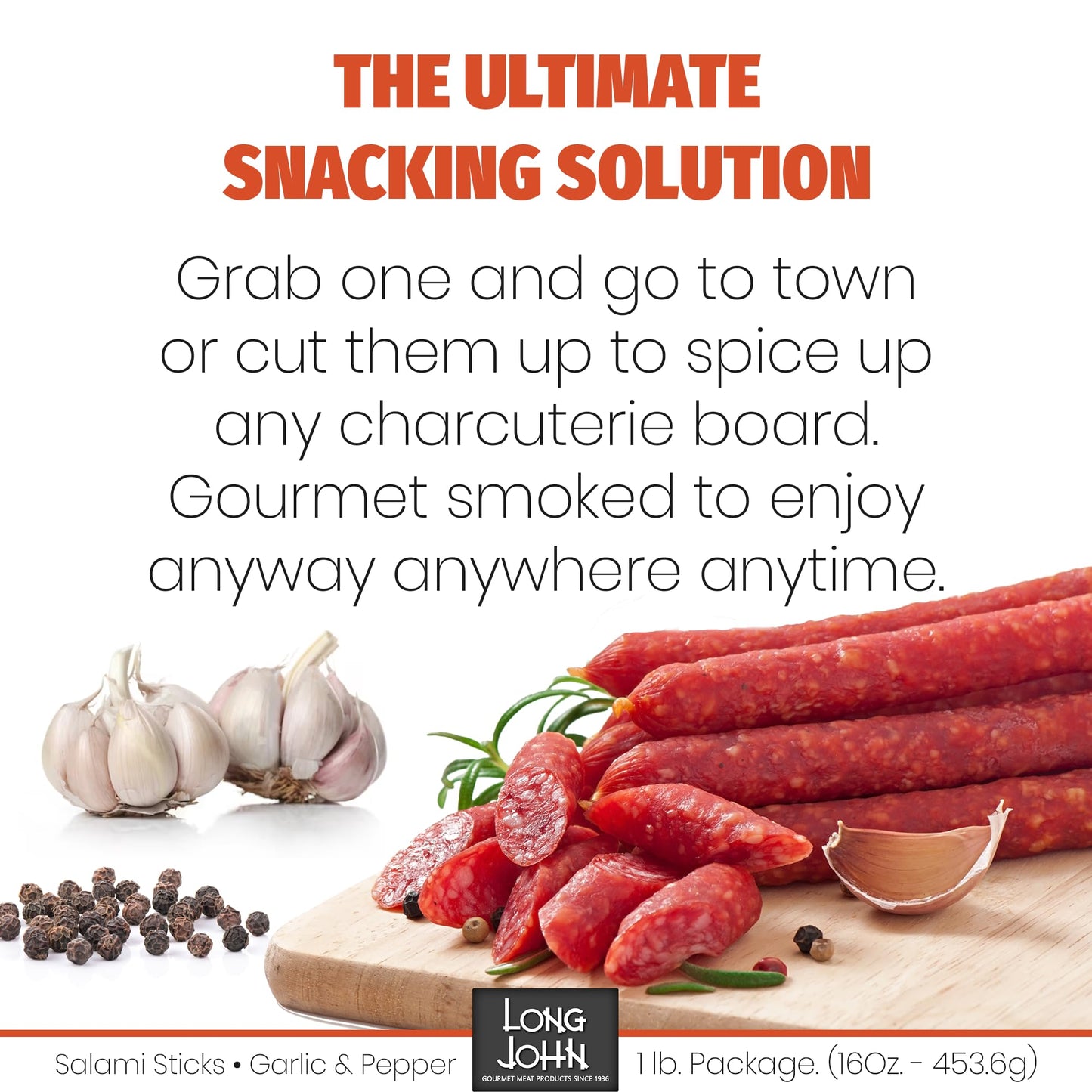 Long John Snacks Dried Salami Sticks - High Protein, Low Carb, Gluten-Free, 16 Oz Bulk Pack