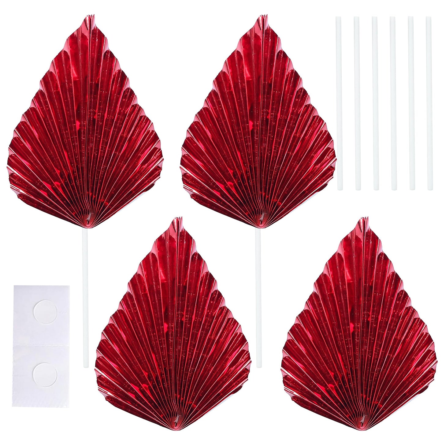 Gyufise Paper Palm Fan Cake Toppers, Light Red, 4.7x5.1 inches, Model ZN0680-16, Ideal for Birthday and Wedding Party Decorations