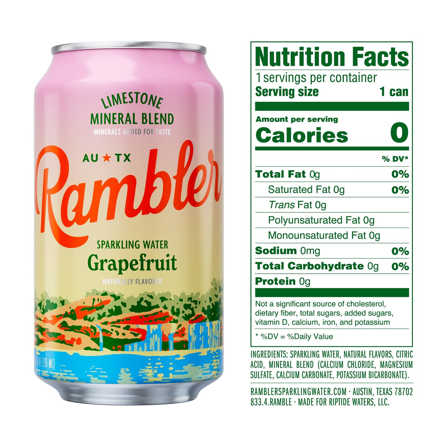 RAMBLER G fruit Sparkling Water, 12-Ounce Cans, 12-Pack, Texas Limestone Filtered, Model 0863944000457