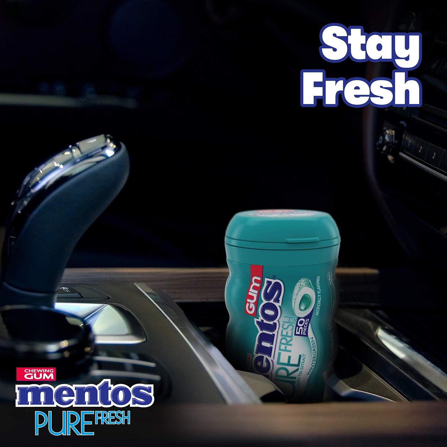 Mentos Pure Fresh Sugar-Free Chewing Gum With Xylitol, Wintergreen, Non Melting, 50 Piece Bottle
