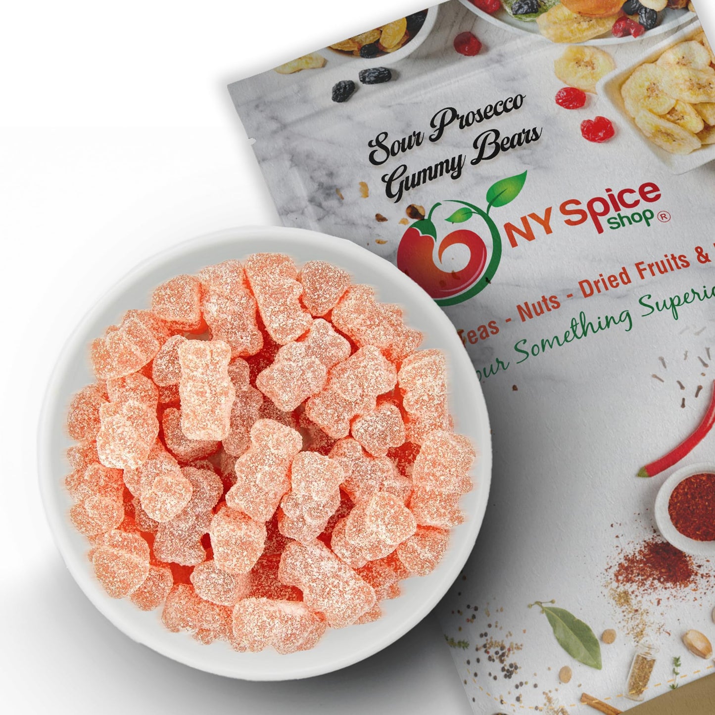 Ny Spice Shop Prosecco Sour Gummy Bears Bulk - 1 Pound Gummies Bears Candy - Sour Gummies Fruit Snacks - Chewy Super Candy - Flavor Gummy Candies - Gummi Bear Gift For All Occasions