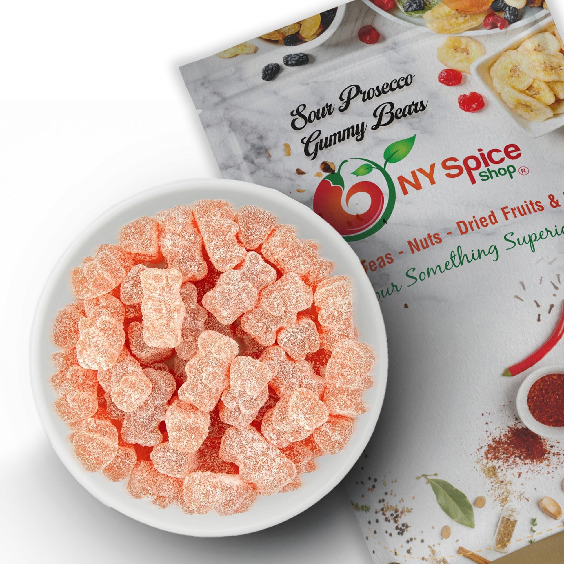 Ny Spice Shop Prosecco Sour Gummy Bears Bulk - 1 Pound Gummies Bears Candy - Sour Gummies Fruit Snacks - Chewy Super Candy - Flavor Gummy Candies - Gummi Bear Gift For All Occasions