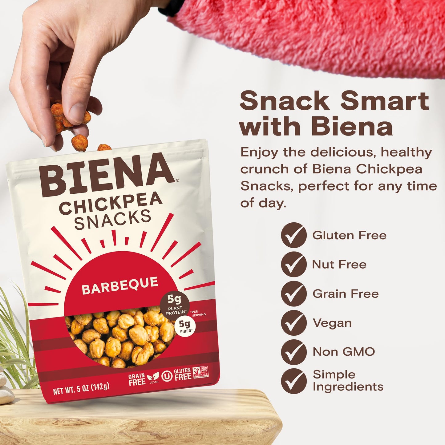 Biena Chickpea Snacks - Crunchy Roasted Chickpeas - High Fiber Vegan Protein Snacks For Adults And Kids - 4-Pack, 5 Ounce Bags -