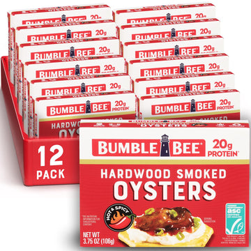 Bumble Bee Hot & Spicy Smoked Oysters, 3.75 oz Tin, Pack of 12, Gluten Free, 20g Protein per Serving