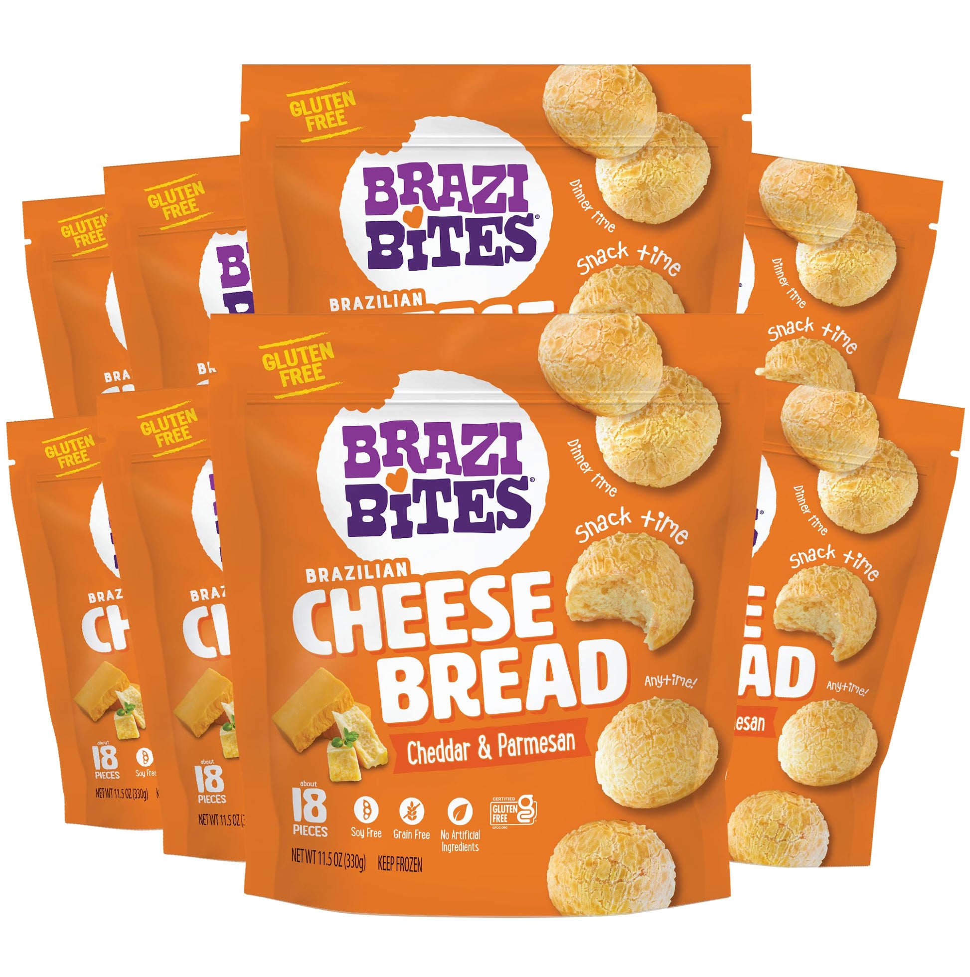 Brazi Bites Gluten-Free Brazilian Cheese Bread: Cheddar & Parmesan | Vegetarian Frozen Bread Snacks | Soy-Free | No Artificial I