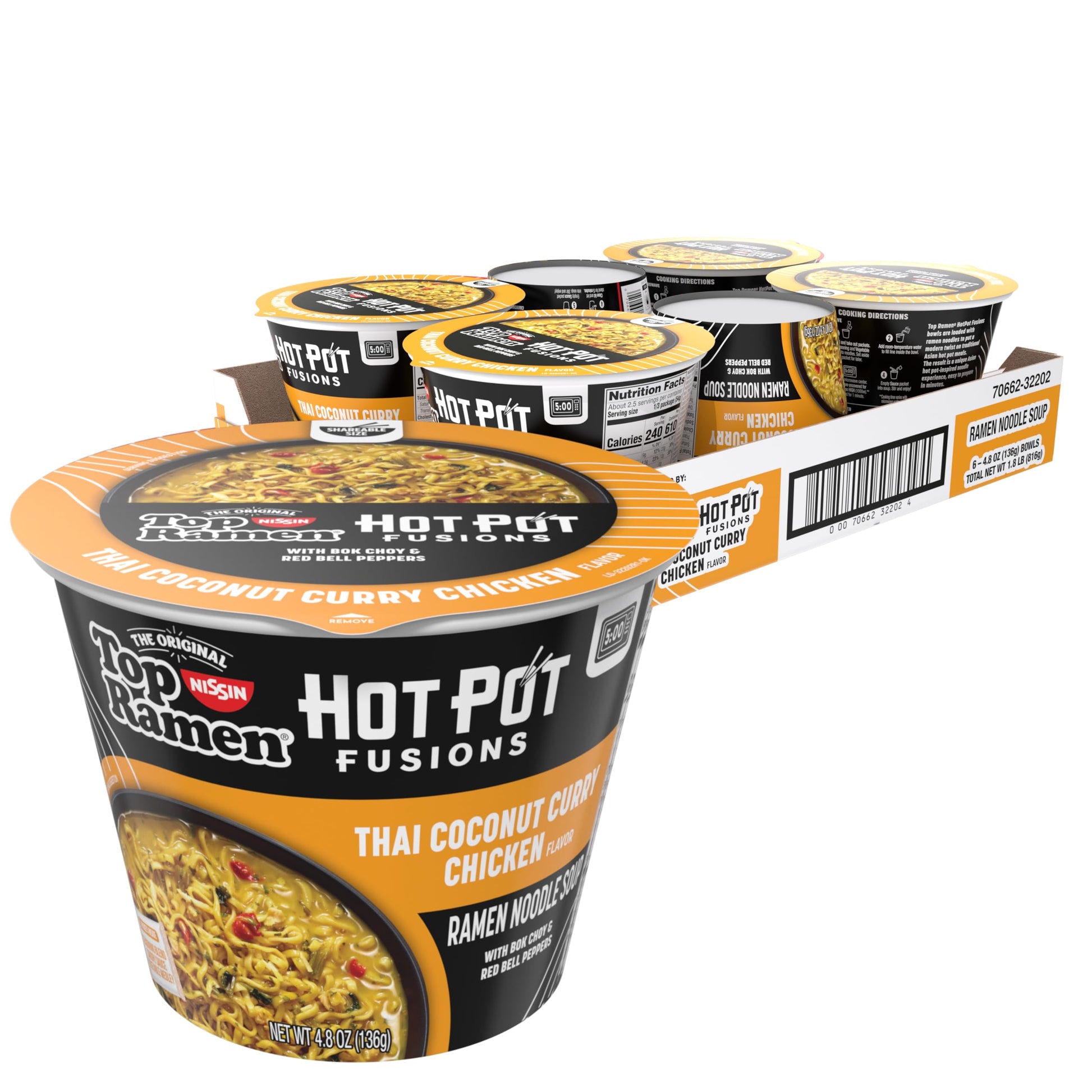 Top Ramen Hot Pot Fusions Thai Coconut Curry Chicken, 4.8 Ounce (Pack of 6)