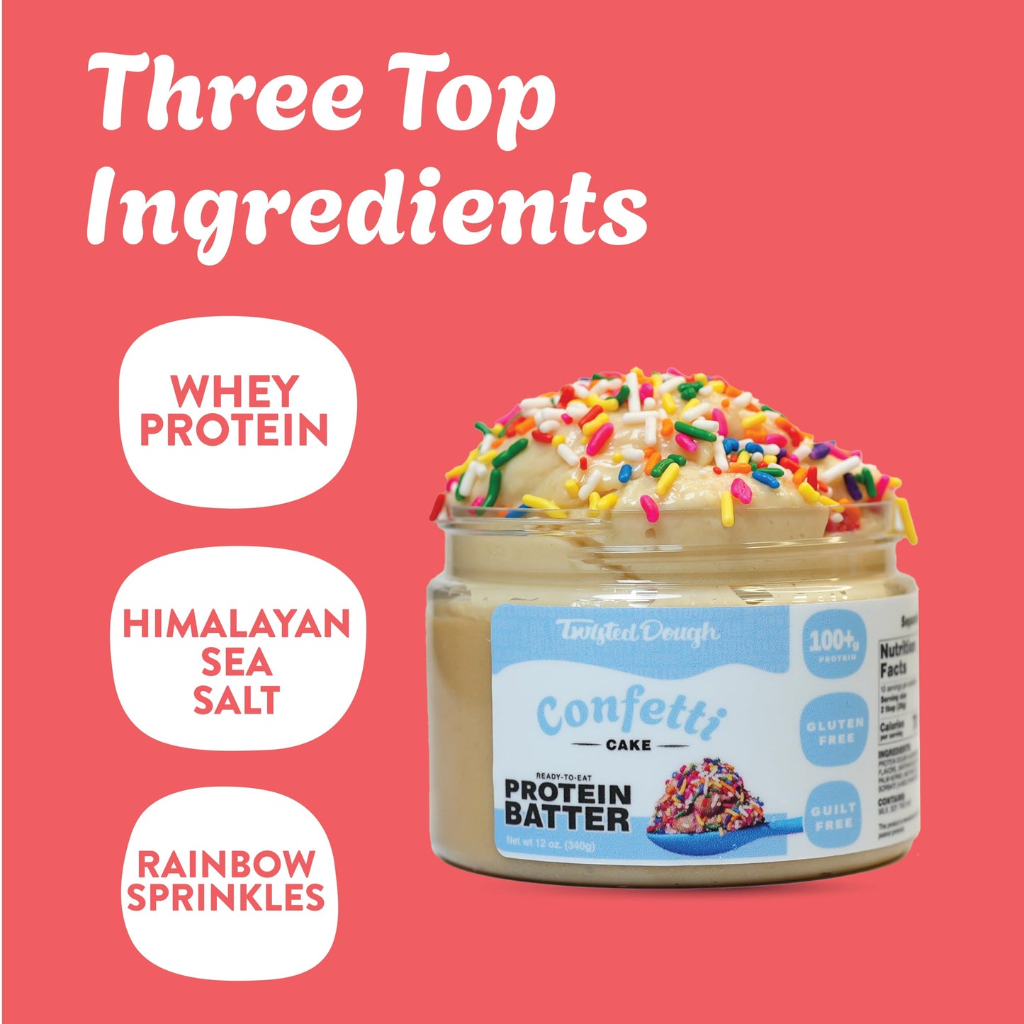 Twisted Dough - Confetti Batter | Healthy Edible Dessert | 100 Grams Of Whey Protein | Protein Packed Cookie Dough | Gluten Free