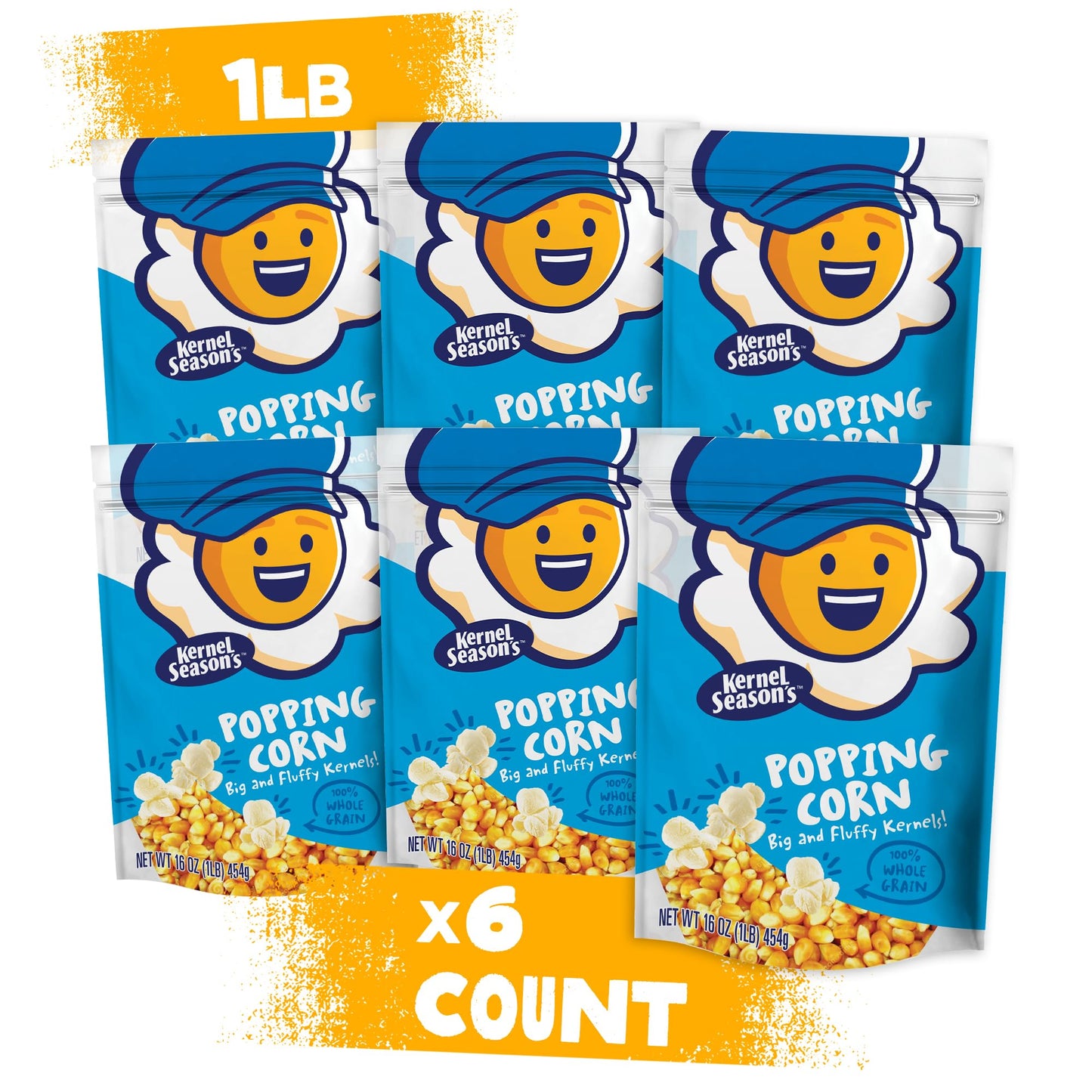 Kernel Seasons Popping Corn Popcorn, Resealable Pouch, 1 Pound (Pack Of 6)