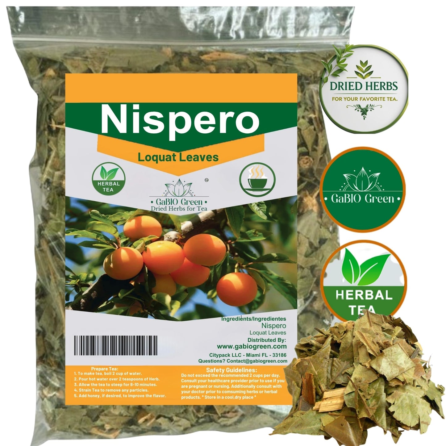 Gabio Green-Te Hojas De Nispero, 8 Oz / 1/2 Pound,Nispero Leaves, 100% Natural, Eriobotrya Japonica (Loquat Leaves Tea) Wildcraf