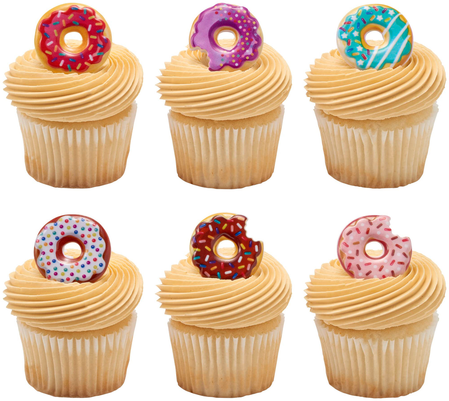 DecoPac Donut Cupcake Rings, Cake Toppers, 24 Pack, Multicolor, Food Safe Plastic Decorations