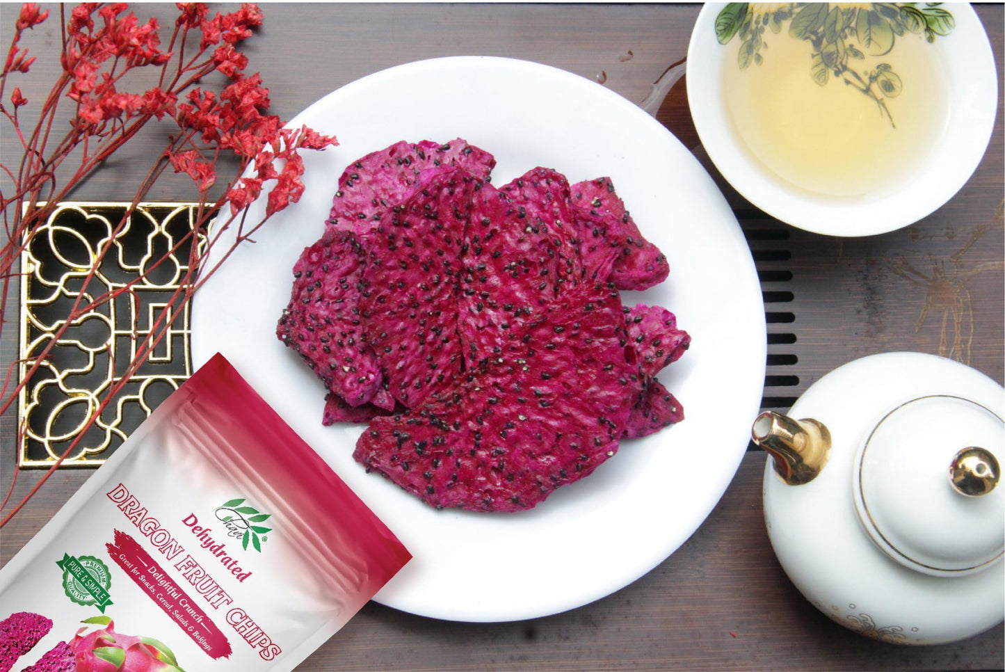 Chavi Dragon Fruit Chips - Pack Of 6 X 2 Oz - Healthy 1 Ingredient Superfood Snack - No Added Sugars Or Preservatives - Non-Gmo,
