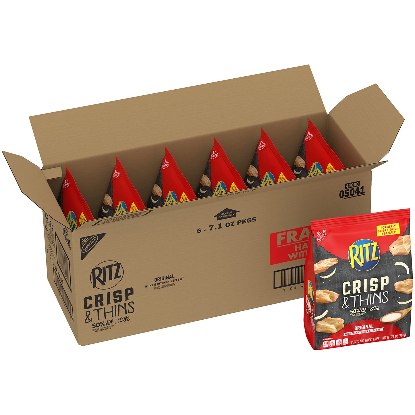 RITZ Crisp and Thins Original with Creamy Onion and Sea Salt Chips, Party Snacks, Bulk Snacks, 6 - 7.1 oz Bags