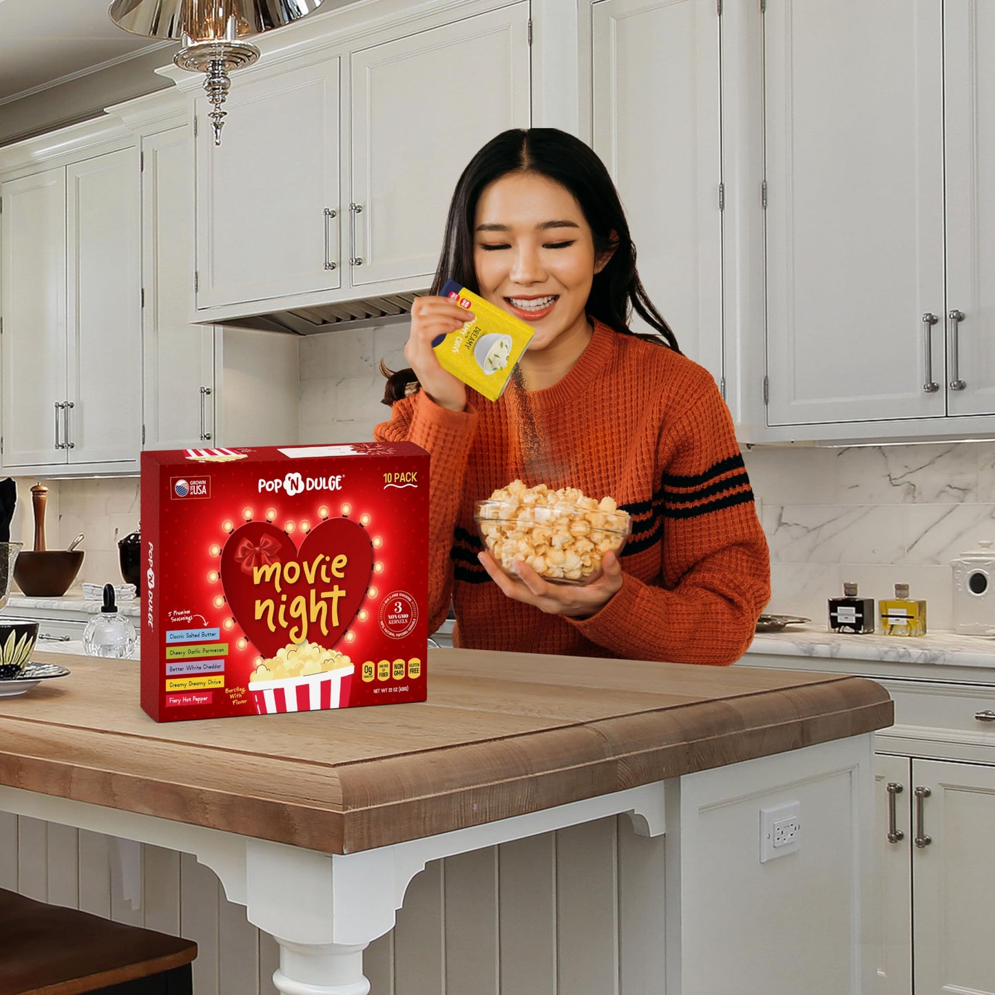 Popcorn Gifts For Women Movie Night Gift Baskets Gifts For Her Gift Set For Women, 10 Piece Set, 5 Gourmet Popcorn Kernels And 5