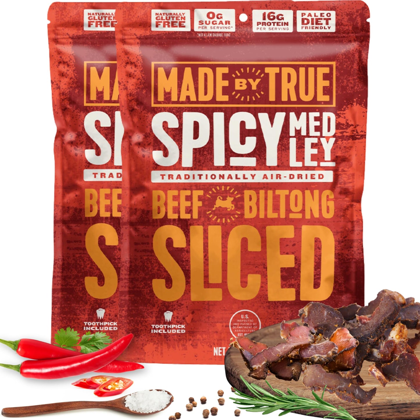 Made by True Beef Sliced Bites - All Natural,True Jerky Biltong - High Protein, Keto, Paleo & Whole30 Diet - Sugar-Free, Gluten-