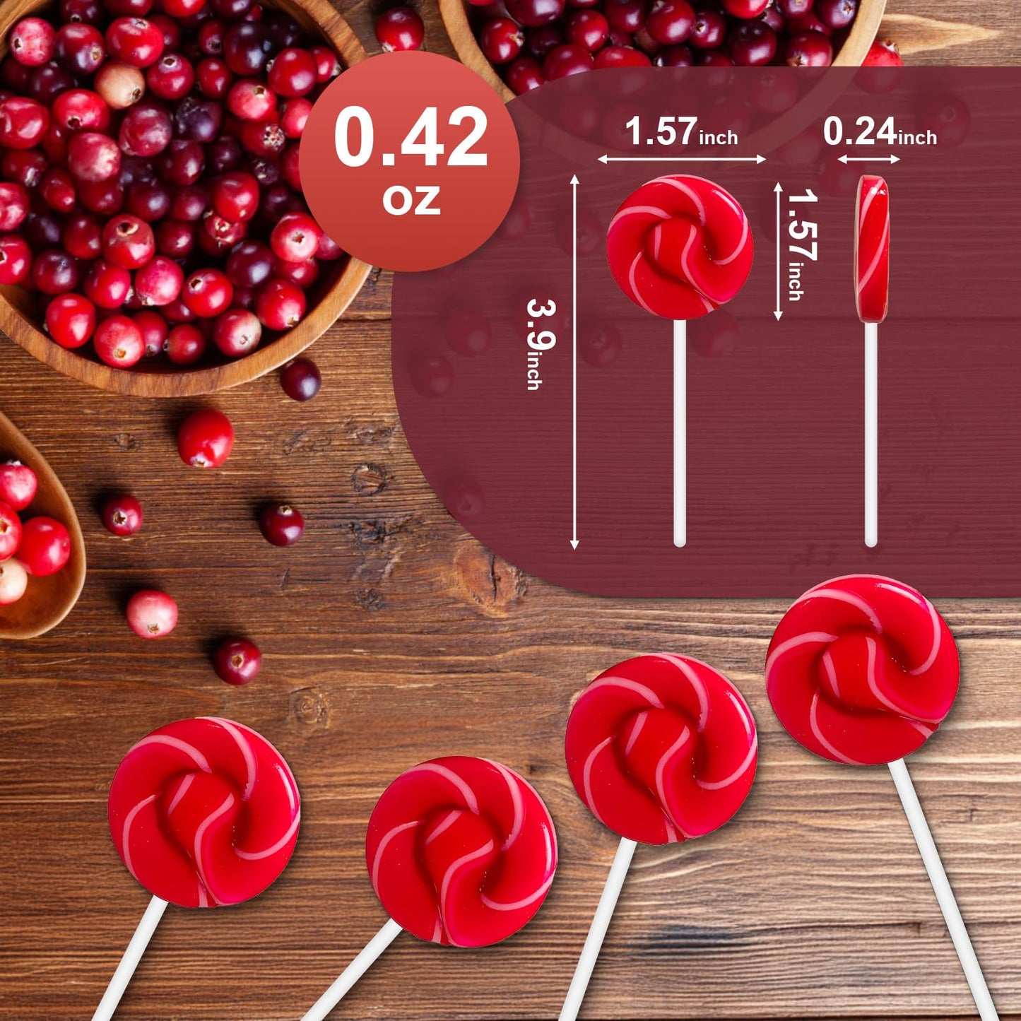 ZOFIA SWEET 32 Pack Red & White Twist Swirl Lollipops, Natural Cranberry Flavor, Gluten Free, Individually Wrapped