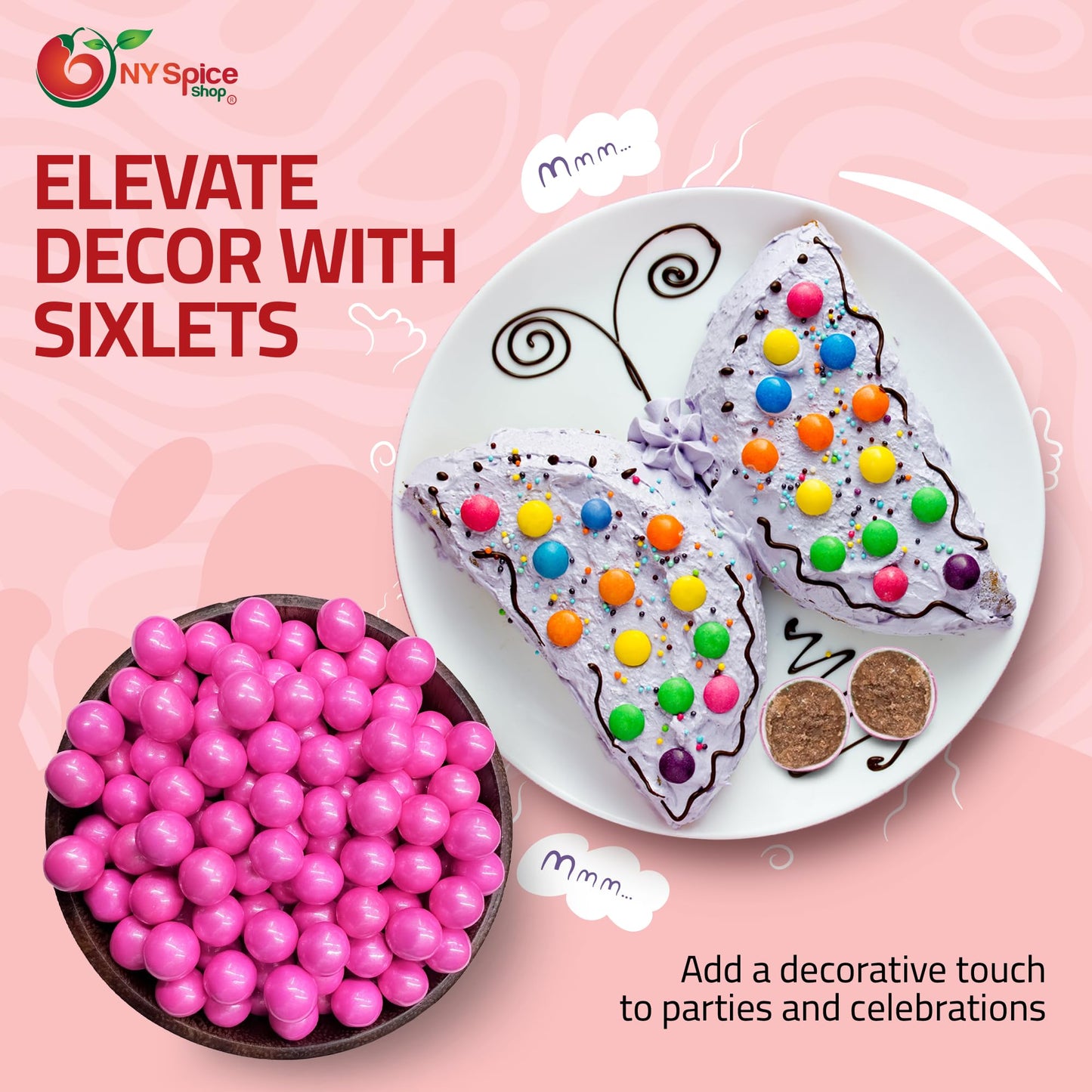 NY Spice Shop Pink Sixlets Candy - 1 Pound Shimmer Chocolate Balls for Party Décor Gifts