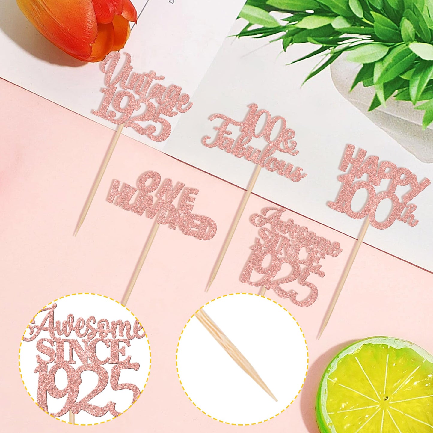 30Pcs Vintage 1923 Cupcake Toppers Glitter One Hundred 100 Fabulous Happy 100Th Birthday Cupcake Picks Awesome Since 1923 Cake D