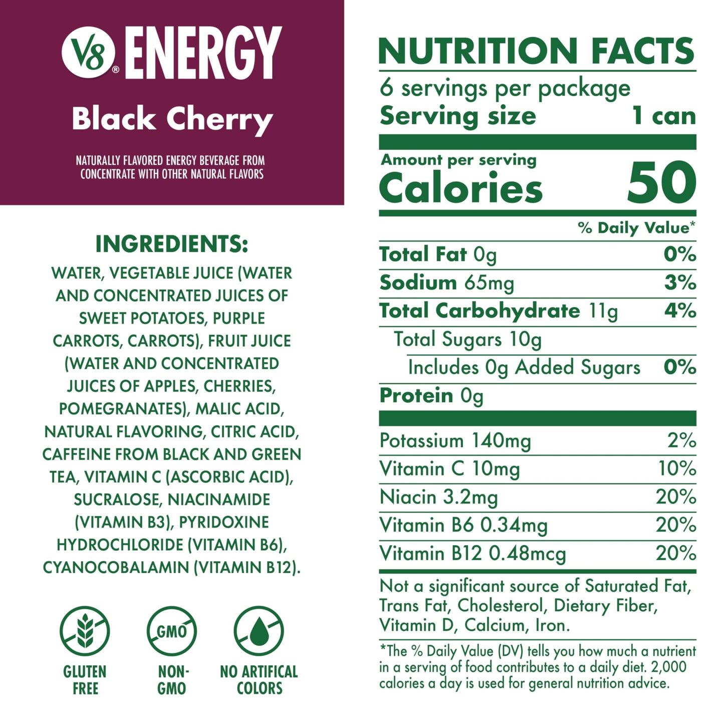 V8 Energy Black Cherry Energy Drink  8 fl oz Can (24 Pack)