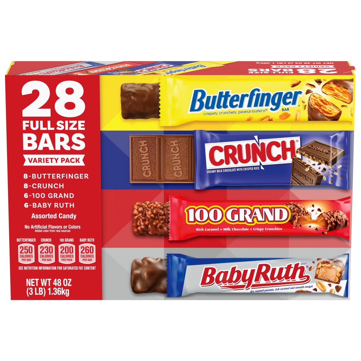 Butterfinger, Crunch, Baby Ruth And 100 Grand, Bulk 28 Pack, Assorted Full Size Chocolate Candy Bars, Stocking Stuffers, 48 Oz