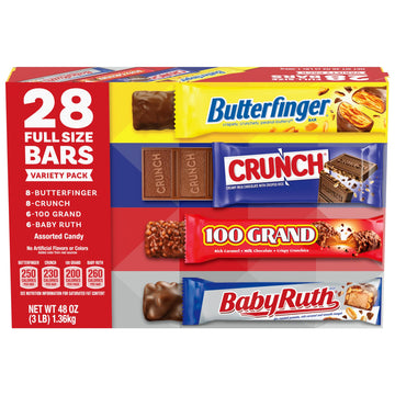 Butterfinger, Crunch, Baby Ruth And 100 Grand, Bulk 28 Pack, Assorted Full Size Chocolate Candy Bars, Stocking Stuffers, 48 Oz