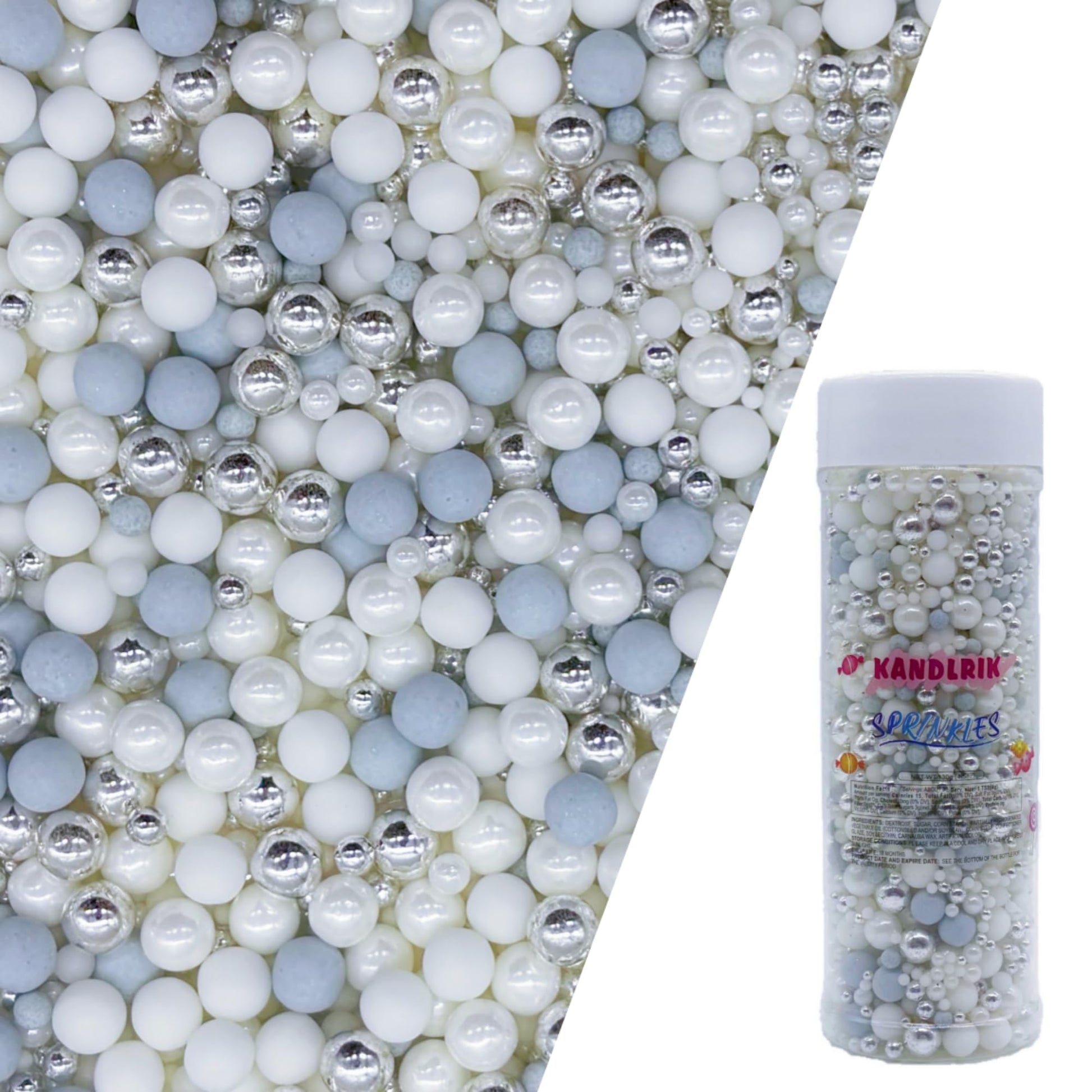 Edible Silver & White & Light Grey Sugar Pearls Sprinkles Candy Mix Size Pearls Cake Decorations Cupcake Toppers Decorating Perf