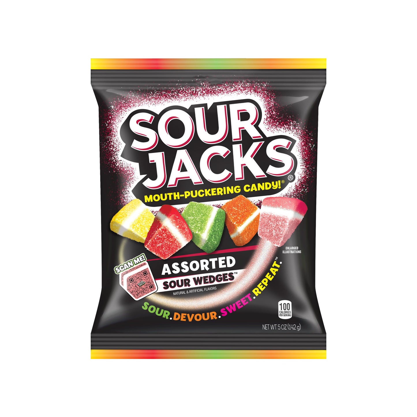 Sour Jacks, Sour Gummy Wedges, Assorted Fruit Flavored Candy, 5Oz Bag (12 Pack)
