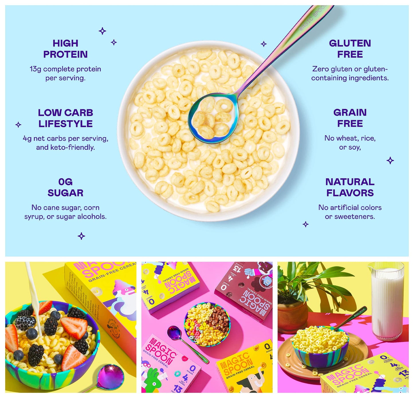 Magic Spoon Cereal, Frosted 4-Pack Of Cereal And Spoon - Keto & Low Carb Lifestyles, Gluten & Grain Free, High Protein, 0G Sugar