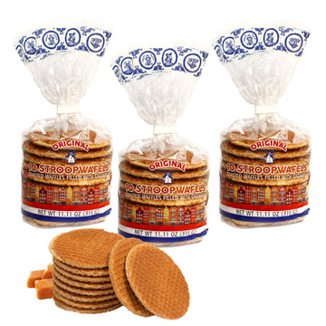 Le Chic Patissier 30 Caramel & Vanilla Stroopwafels Soft Toasted Pack of 3 (11.11oz each) Original Dutch Caramel Waffle Recipe n