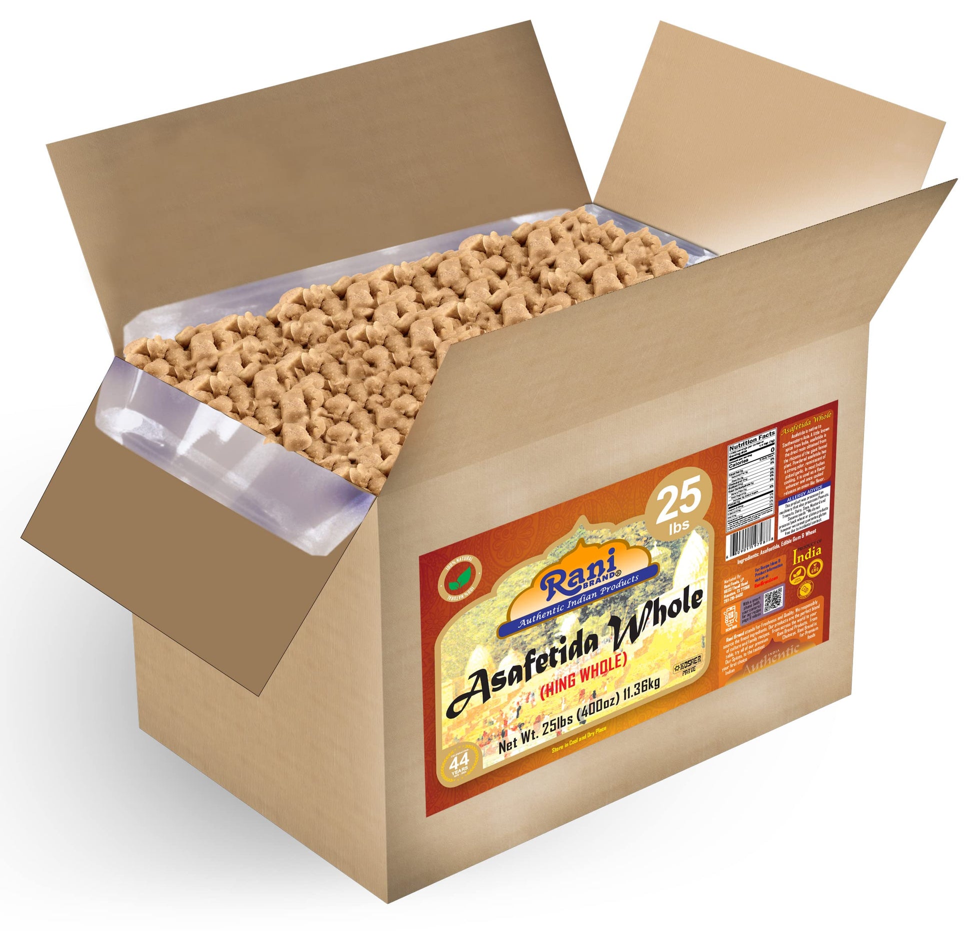 Rani Asafetida (Hing) Whole 400oz (25lbs) 11.36kg Bulk Box ~ All Natural | Salt Free | Vegan | NON-GMO | Kosher | Asafoetida Ind