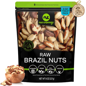 Nut Cravings Raw Brazil Nuts, Unsalted, Whole, 8oz Resealable Bag, Keto Vegan Snack