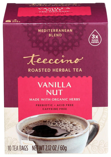 Teeccino Vanilla Nut Herbal Tea - Caffeine Free, Prebiotic, 10 Count, Model 48250TEEC-EA