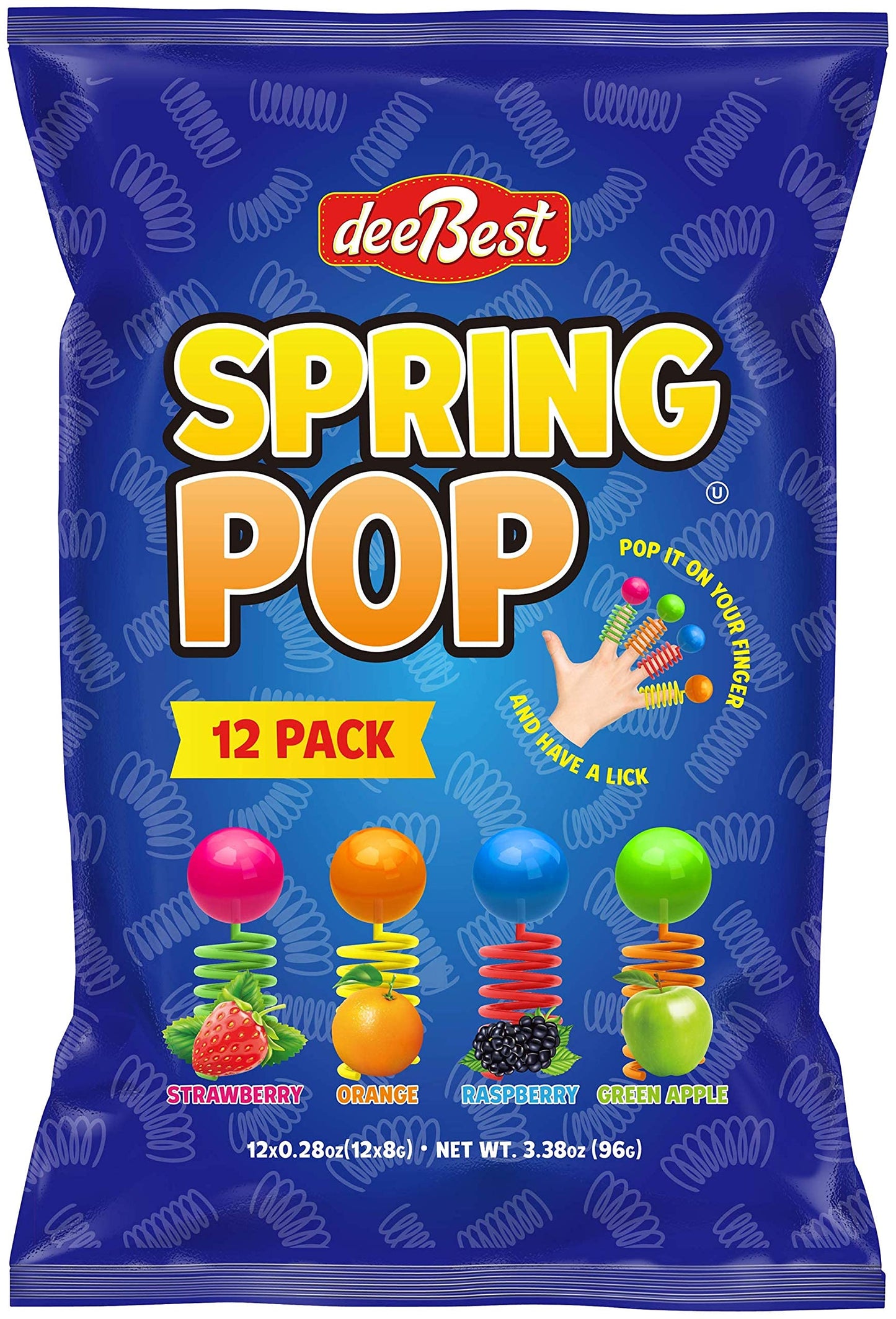 Spring Pop Finger Sucker Kids Candy on a Spring - Assorted Fun Flavors 24 Count (12 Individually Wrapped Pack of 2) Kosher Fun L