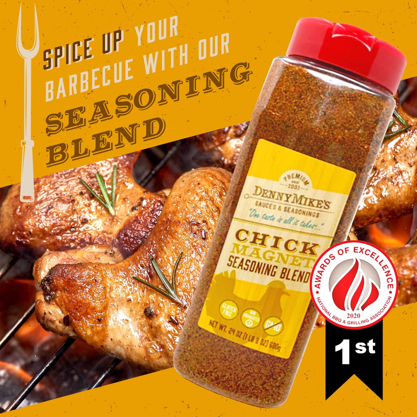 DennyMikes Chick Magnet Rotisserie Chicken Seasoning Rub, Gluten-Free, Low Sodium, 24 Ounce