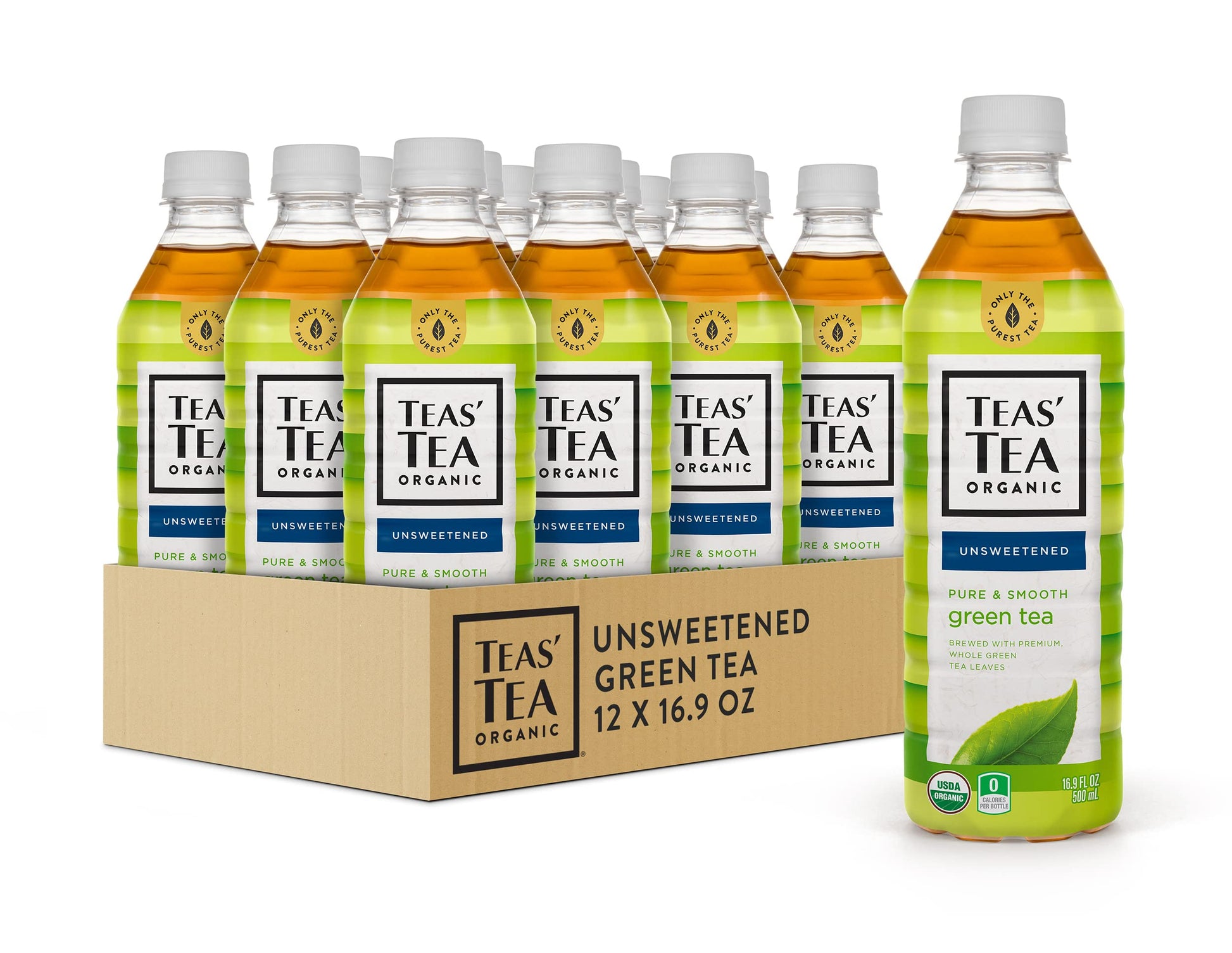 Teas' Tea Unsweetened Pure Green Tea, Organic, Sugar Free, 0 Calories, 16.9 Ounce (Pack Of 12)