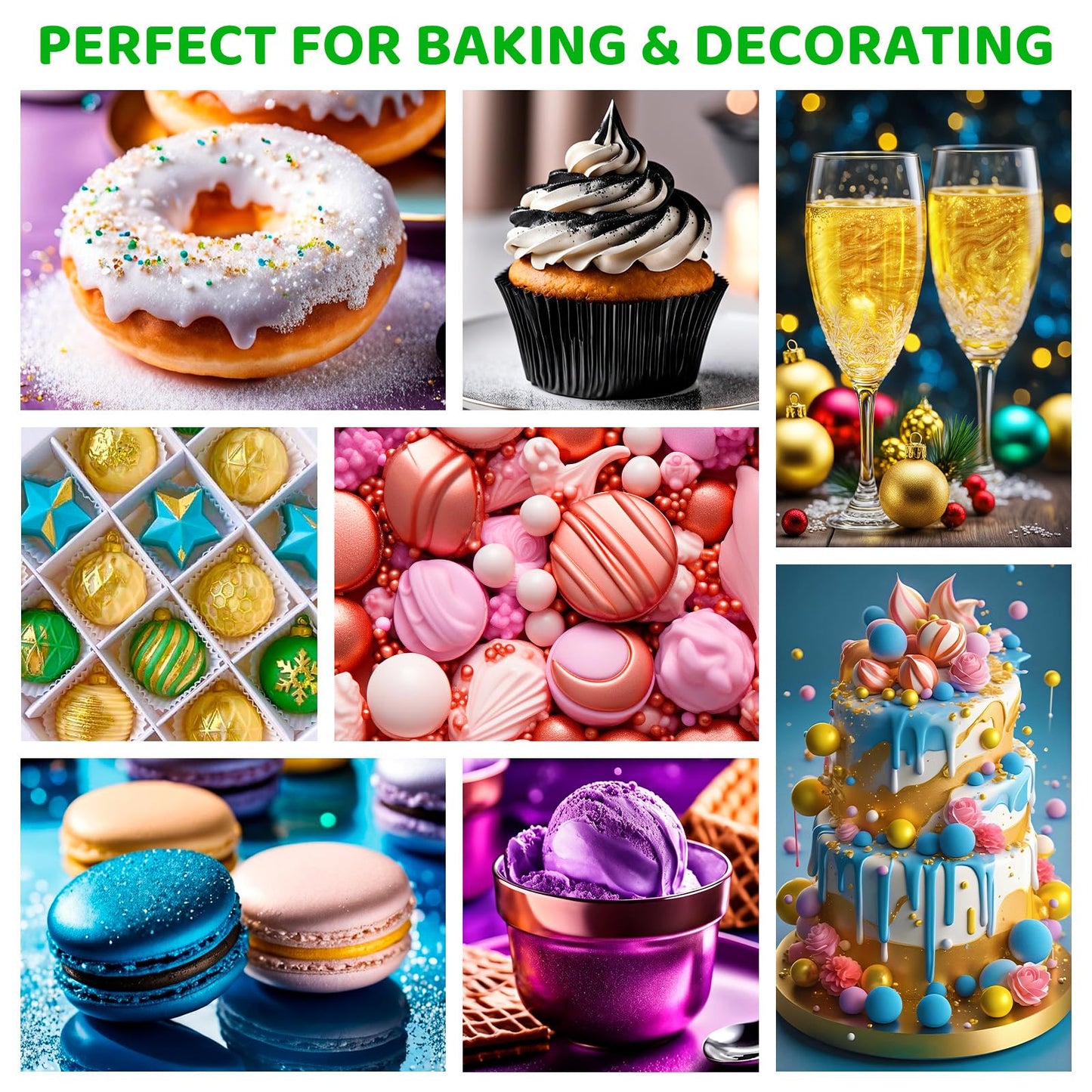 Cherrysea Luster Dust Edible Shimmer Powder - 15g Bottle, Food Grade, 4-Green for Cake, Cookie Decorations, and Drinks