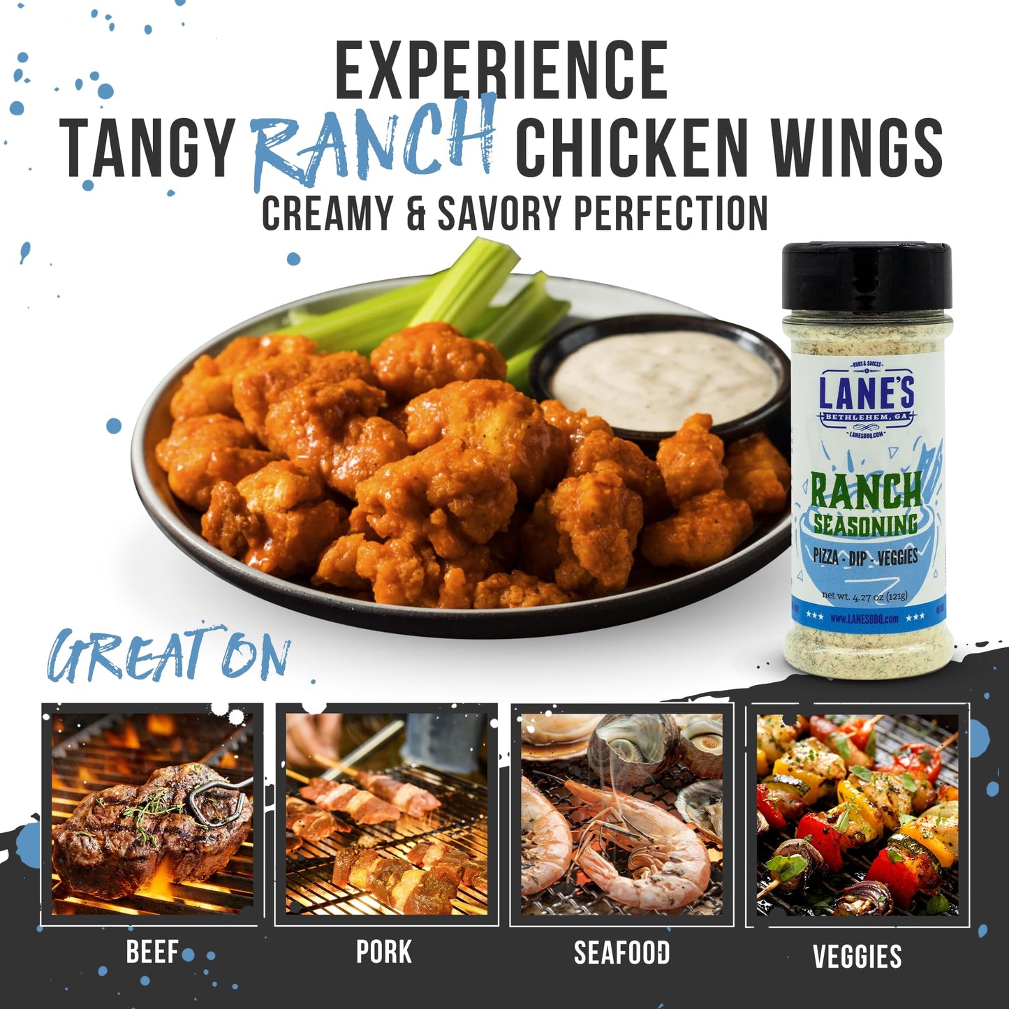 Lane'S Ranch Seasoning Powder - Premium All Natural Ranch Powder For Dips, Wings, Fries, Dressing & Pizza | Ultra Low Sodium Ric