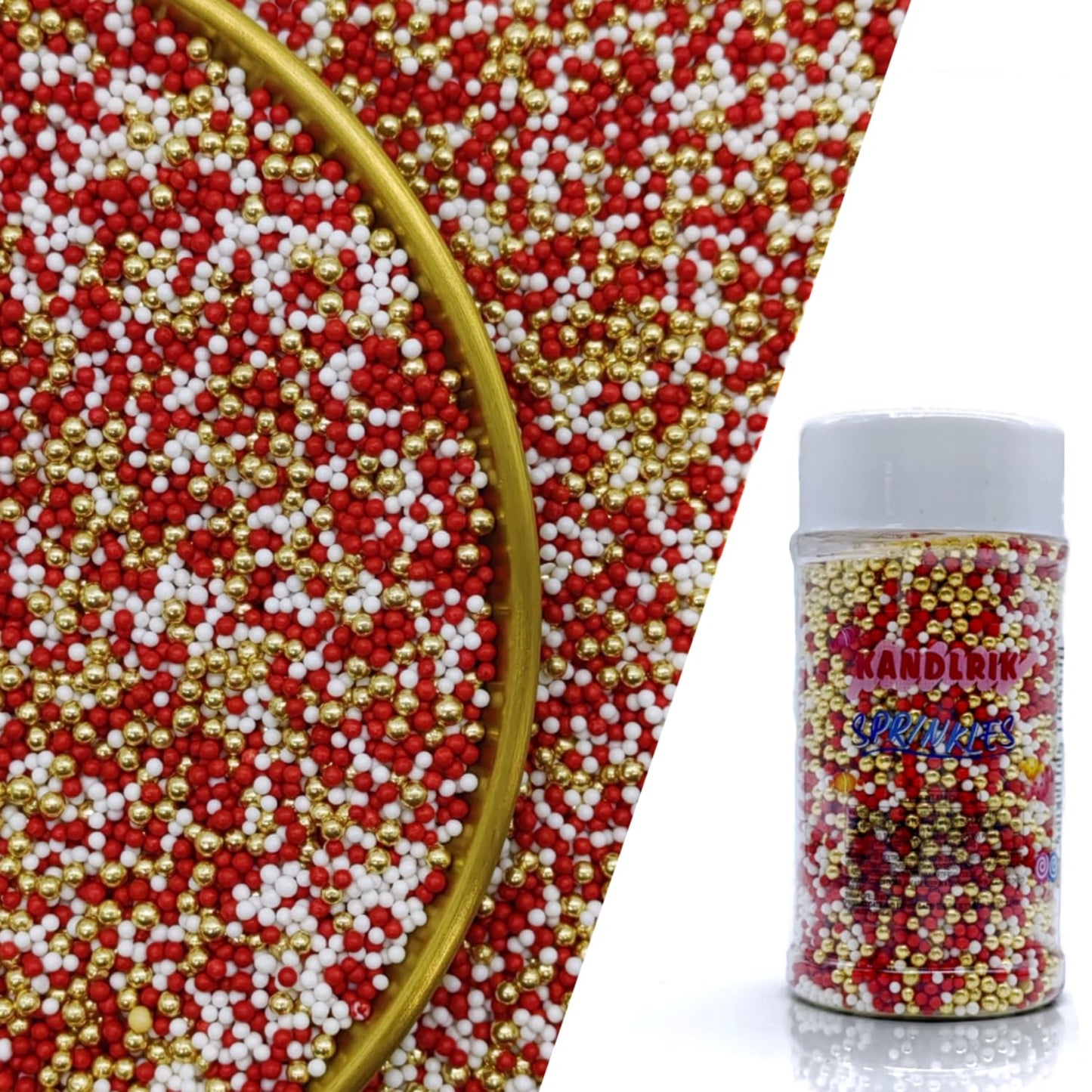 Edible Red & White & Super Gold Pearl Sugar Sprinkles Candy 2mm Mini Pearls Cake Decorations Cupcake Toppers Cookie Decorating P
