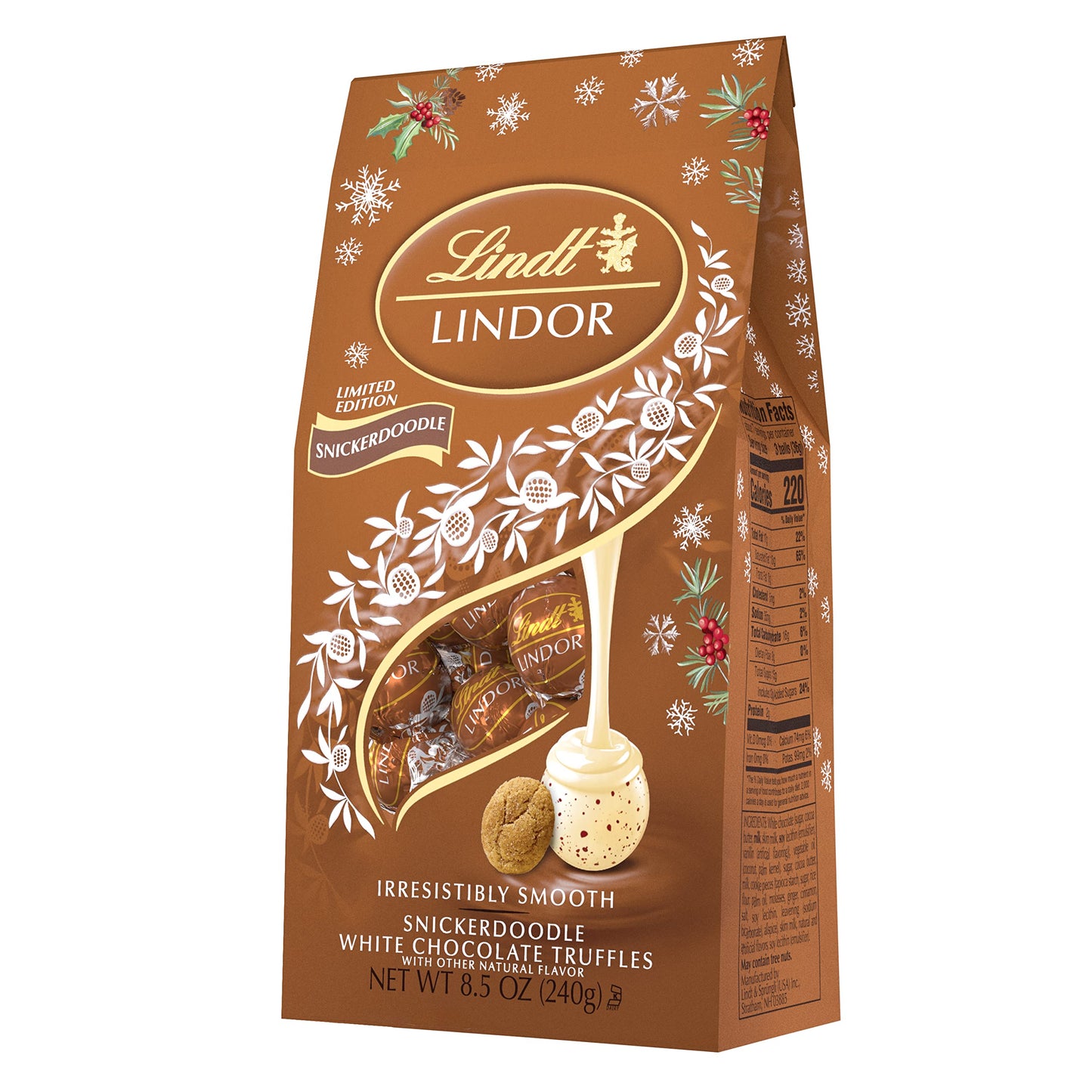 Lindt Lindor Holiday Snickerdoodle White Chocolate Candy Truffles With Smooth, Melting Truffle Center, 8.5 Oz. Bag