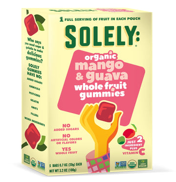 Solely Organic Mango And Guava Whole Fruit Gummies 3.5 Oz (5 Bags 0.7 Oz Each)  Three Ingredients  No Added Sugars Artificial Co