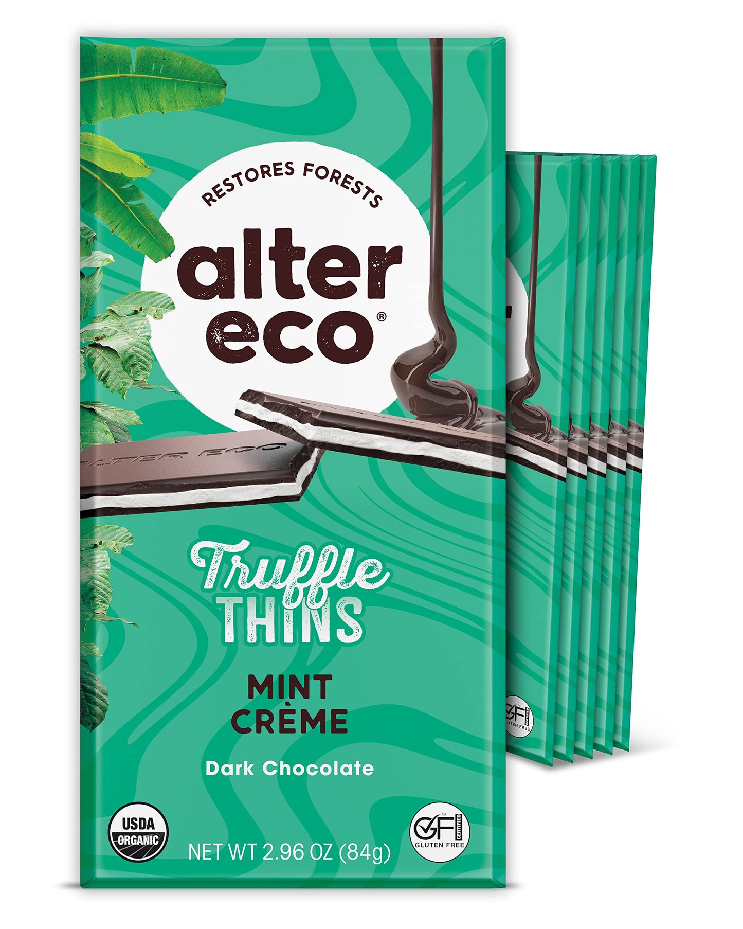 Alter Eco Mint Creme Truffle Thins, Chocolate Bar with Gooey Mint Ganache Truffle Filling, Gluten-Free, Non-GMO Snacks, No Addit