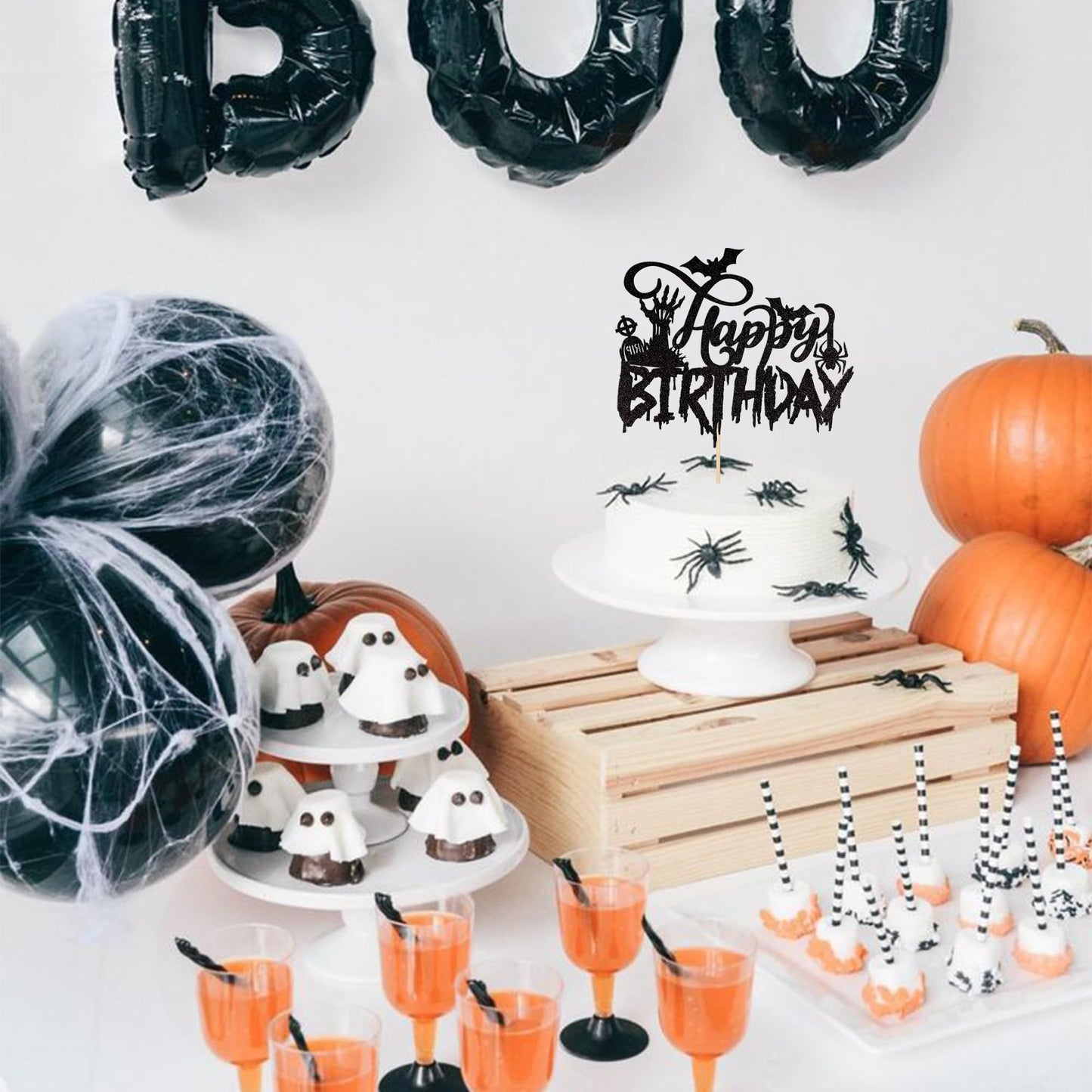 1 Pcs Halloween Happy Birthday Cake Topper Glitter Spooky Rip Zombie Hand Spider Bat Halloween Cake Pick For Halloween Theme Bab