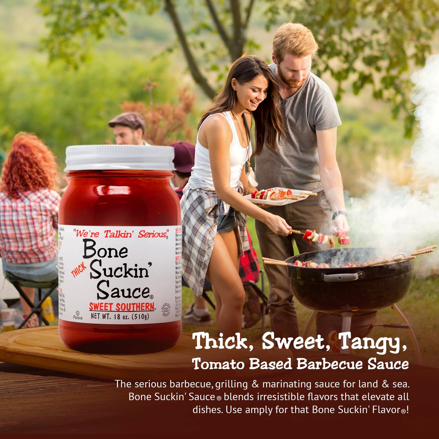Bone Suckin' Sauce Sweet Southern Thick BBQ Sauce, 18 oz Glass Bottle, For Ribs, Chicken, Pork, Beef - Gluten-Free, Non-GMO, Kos