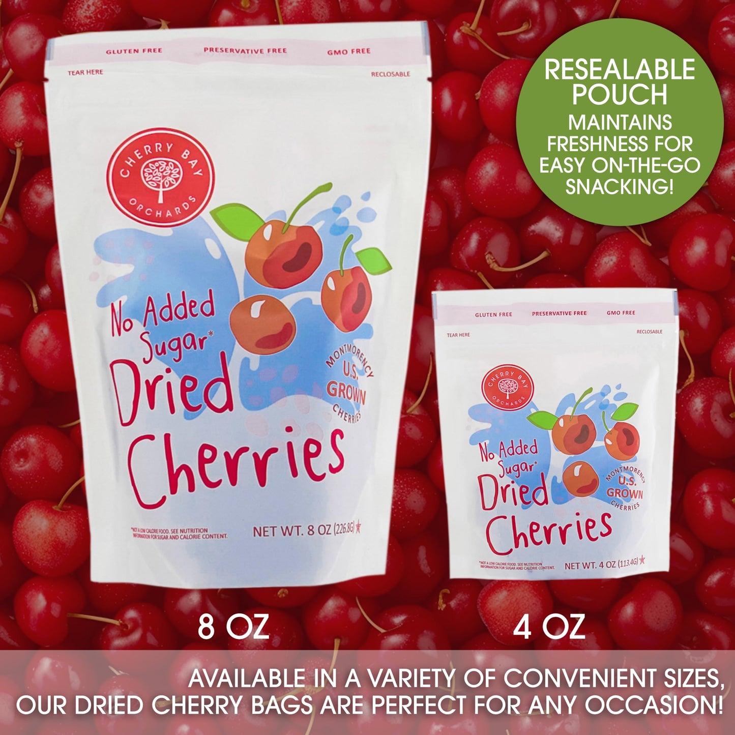 Cherry Bay Orchards - Dried Montmorency Tart Cherries - No Added Sugar - (Pack Of Two 8Oz Bags (1Lb) -100% Domestic, Natural, Ko