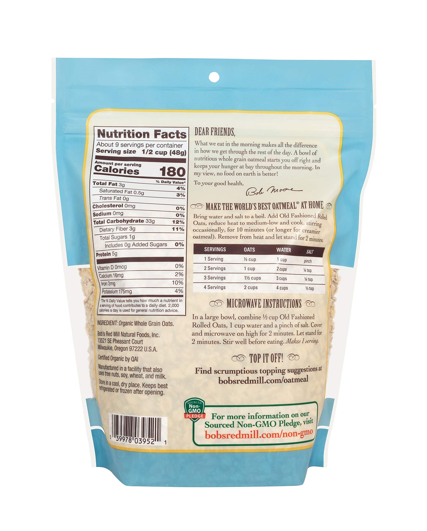 Bob's Red Mill Organic Old Fashioned Rolled Oats, 16-ounce (Pack of 4)