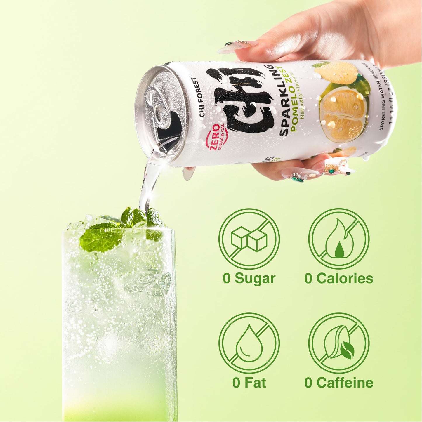 CHI FOREST Pomelo Sparkling Water Beverage  Zero Sugar Drinks  Zero Artificial Flavor  11.16 fl oz Cans (Pack of 24)
